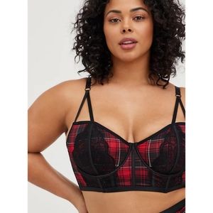 Torrid Unlined Longline Strappy Bralette - Plaid Red PLUS 4X NWT